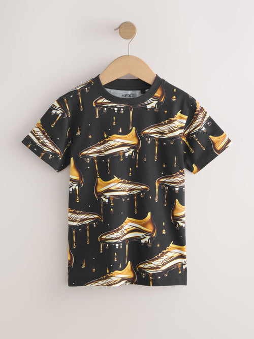 Black/Gold Short Sleeve Graphic Football T-Shirt (3-16yrs)