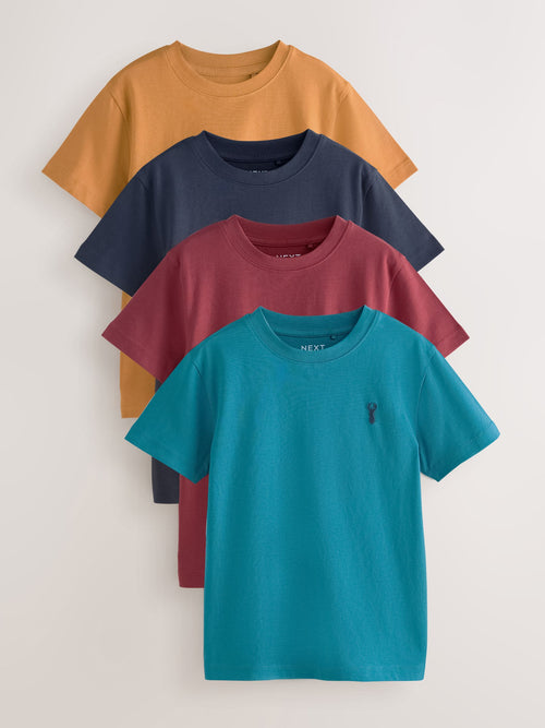 Berry/Navy/Teal/Ochre Short Sleeve Stag Embroidered T-Shirts 4 Pack (3-16yrs)
