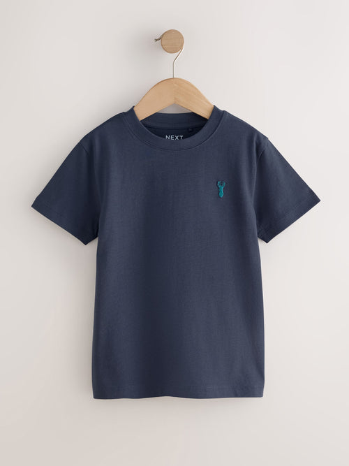 Berry/Navy/Teal/Ochre Short Sleeve Stag Embroidered T-Shirts 4 Pack (3-16yrs)