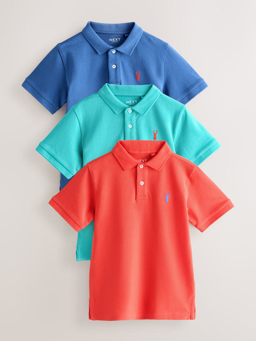 Coral/Aqua/Navy Short Sleeve Polo Shirts 3 Pack (3-16yrs)
