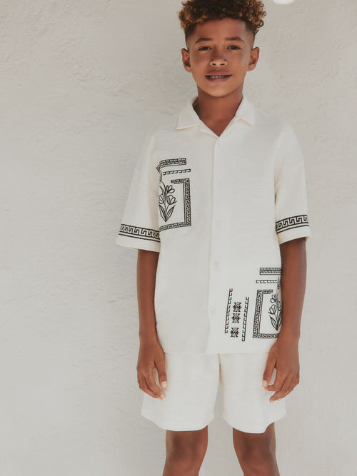 Ecru White Revere Button Through Shirt and Shorts Set (3-16yrs)