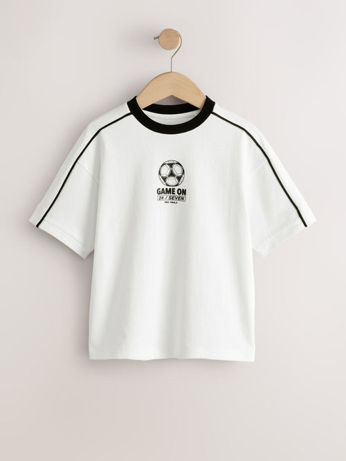 White/Black Short Sleeve Graphic Football T-Shirt (3-16yrs)
