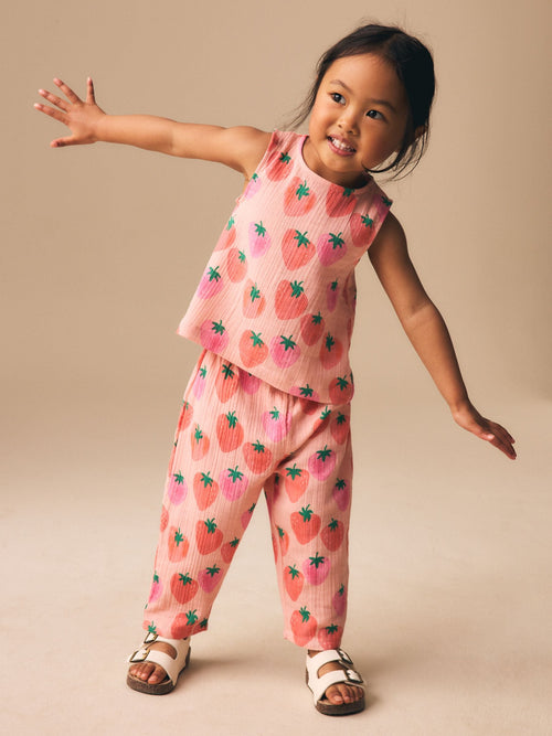 Pink Strawberry Print Top & Trousers Set (3mths-7yrs)