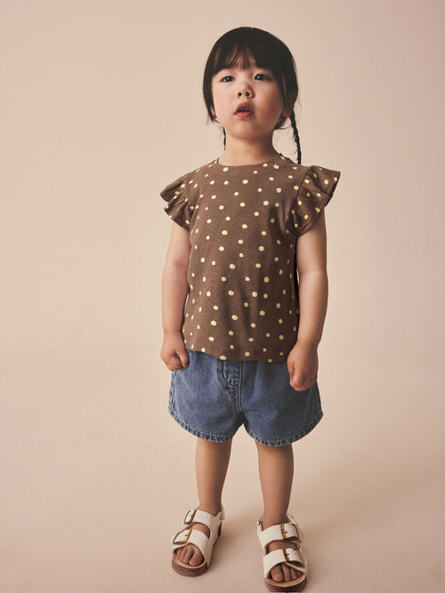 Brown Spot Frill Shoulder Ribbed Vest (3mths-7yrs)