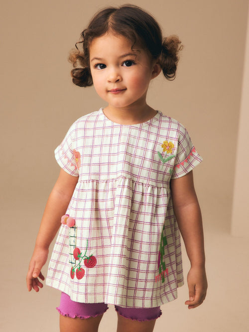 Purple Fruit Embroidery Peplum Top and Cycle Shorts Set (3mths-7yrs)