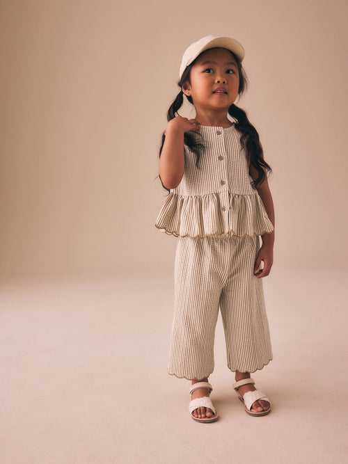 Neutral Stripe Peplum Vest and Wide Trousers Set (3mths-7yrs)