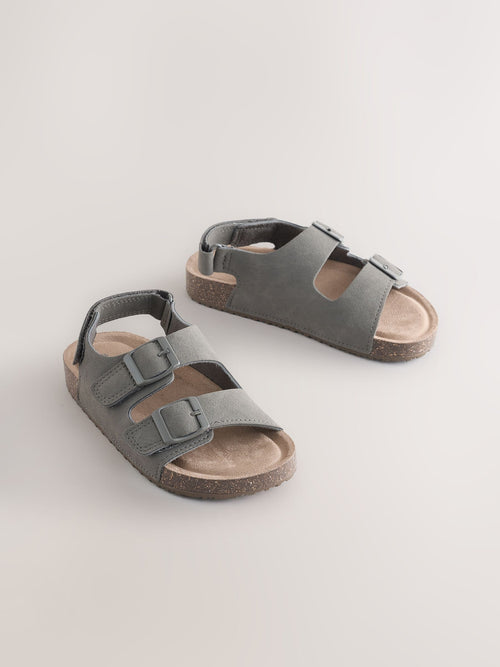 Grey Standard Fit (F) Double Buckle Cushioned Footbed Sandals