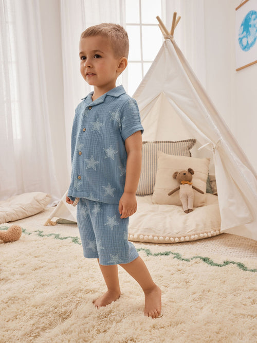 Blue Star Single Button Through Short Pyjamas (9mths-8yrs)