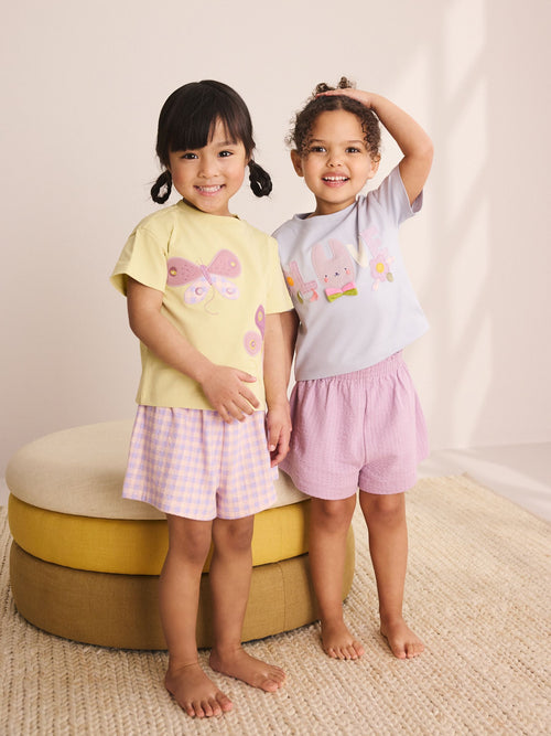 Pink/Lilac Pastel Applique Short Pyjamas 2 Pack (9mths-10yrs)