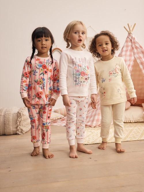 Pink/Yellow floral Snuggle Pyjamas 3 Pack (9mths-12yrs)