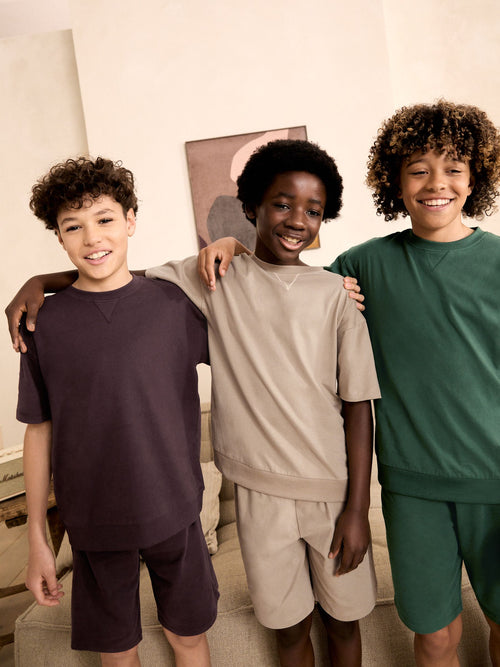 Cement/Green/Brown Plain Short Pyjamas 3 Pack (3-16yrs)