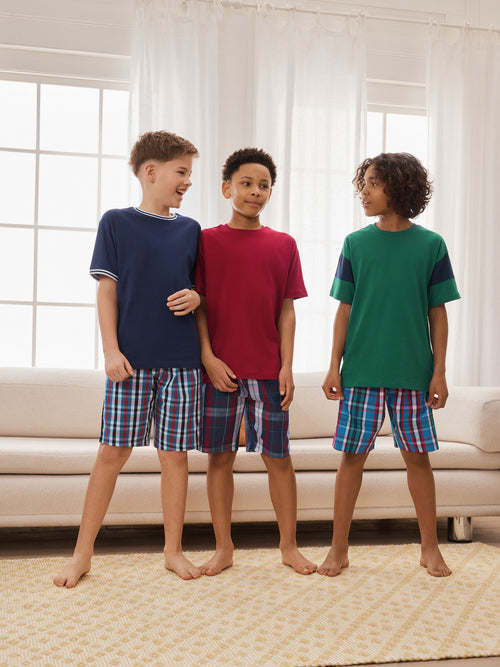 Navy/Burgundy/Green Woven Short Pyjamas 3 Pack (3-16yrs)