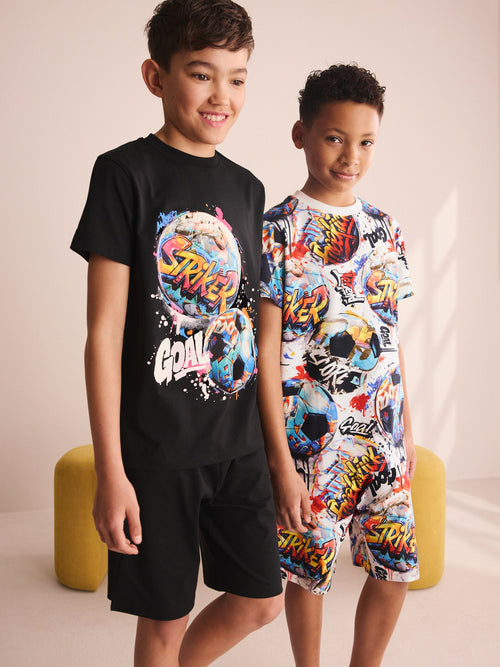Multi Bright Football Short Pyjamas 2 Pack (3-16yrs)