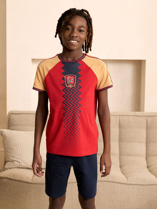 Red/Yellow/Blue Spain Single Short Football Pyjamas (4-14yrs)