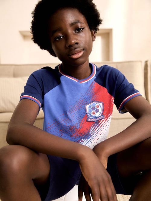 White/Blue/Red England Single Short Football Pyjamas (4-14yrs)