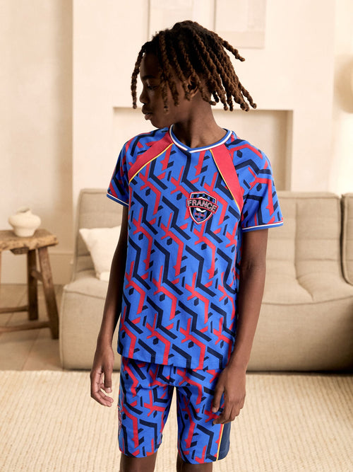 White/Blue/Red France Single Short Football Pyjamas (4-14yrs)