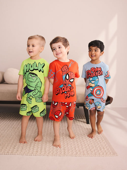 Red/Blue/Green Marvel Short Pyjamas 3 Pack (12mths-11yrs)
