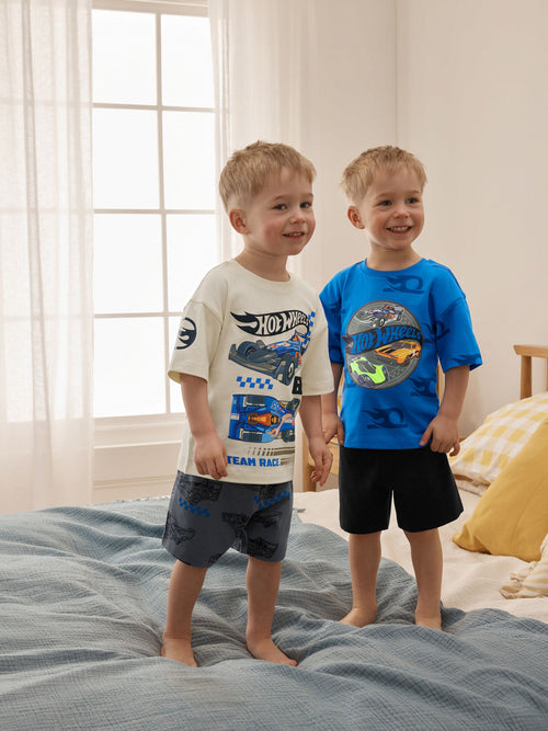 Blue/White Hot Wheels Short Pyjamas 2 Pack (12mths-10yrs)