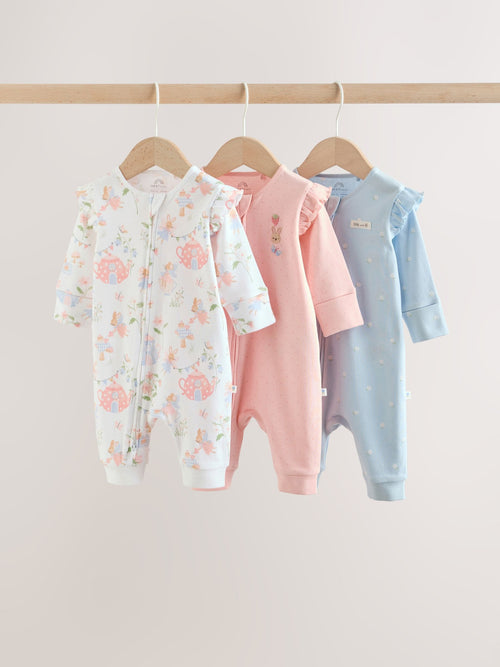 Multi Two Way Zip Baby Sleepsuit 3 Pack (0mths-3yrs)