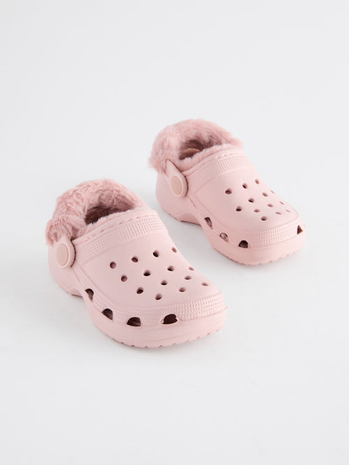Pink Faux Fur Lined Clog Slippers