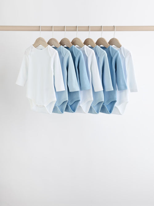 Blue 7 Pack Baby Long Sleeve Bodysuits