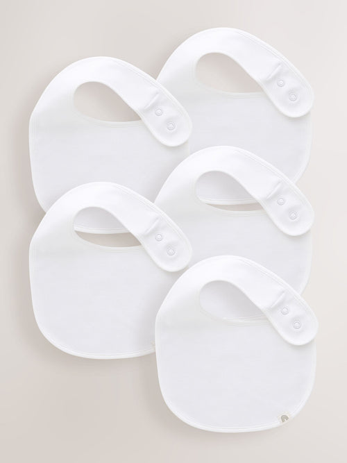 White 100% Cotton Baby Bibs 5 Pack