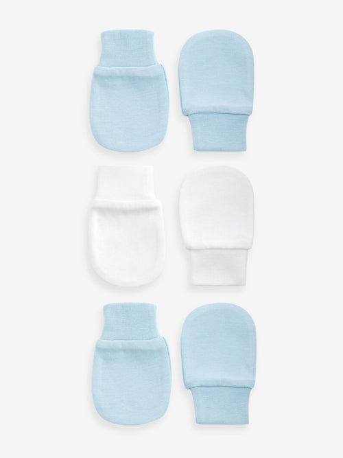 White/Blue Baby Scratch Mitts 3 Pack