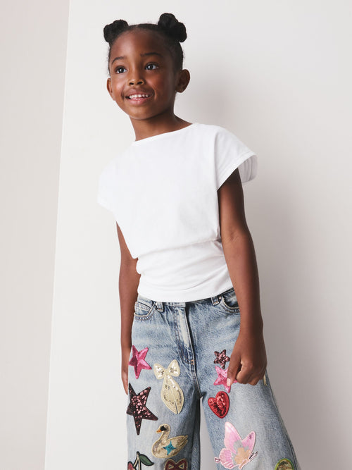 White Short Sleeve Cinched T-Shirt (3-16yrs)