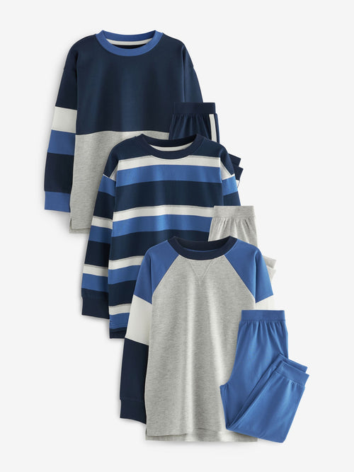 Blue/Navy/Grey 3 Pack Jogger Pyjamas (3-16yrs)