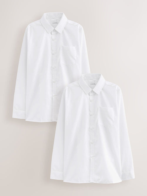White Regular Fit Long Sleeve School 2 Pack Shirts (3-17yrs)