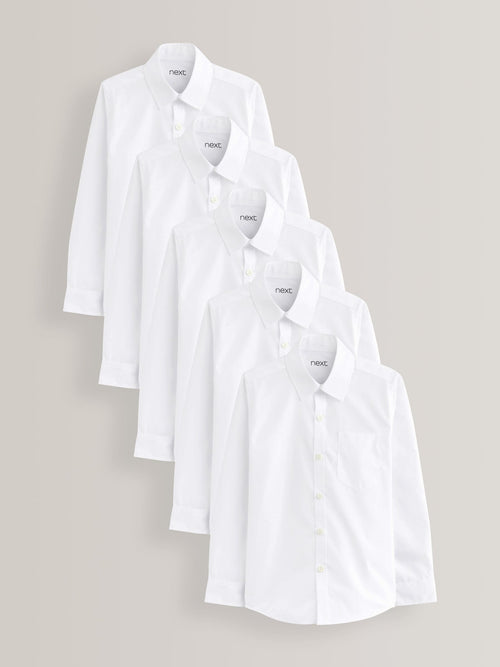 White Slim Fit 5 Pack Long Sleeve School Shirts (3-17yrs)