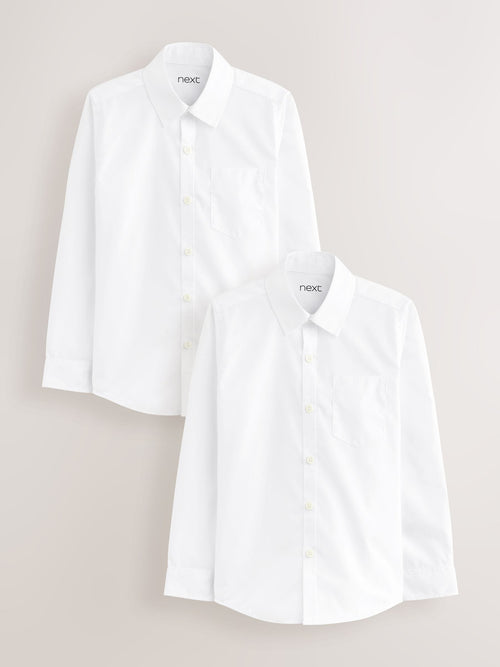 White Slim Fit Long Sleeve School 2 Pack Shirts (3-17yrs)