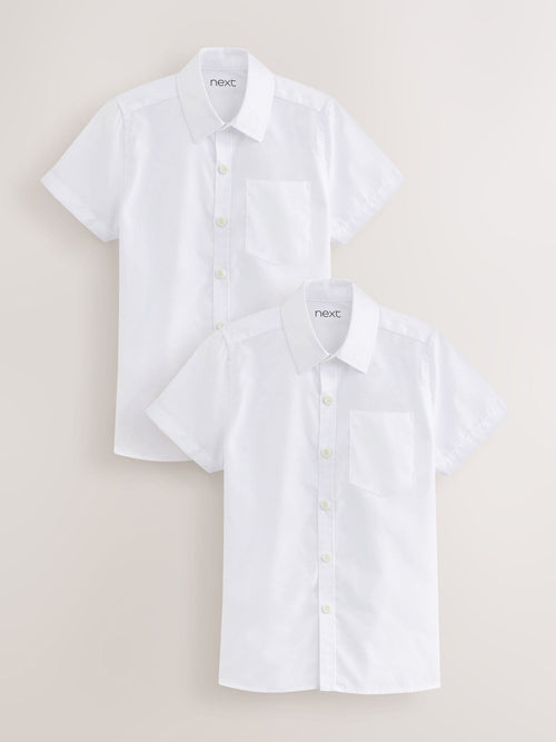 White Slim Fit Short Sleeve School 2 Pack Shirts (3-17yrs)
