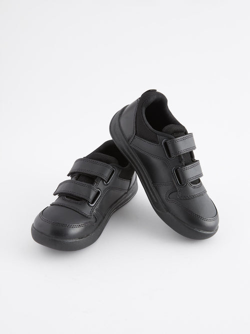 Black Wide Fit (G) Double Strap Touch Fastening School Trainers