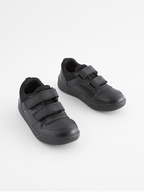 Black Extra Wide Fit (H) Double Strap Touch Fastening School Trainers