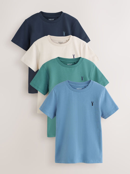 Mineral Green/Blue Short Sleeve Stag Embroidered T-Shirts 4 Pack (3-16yrs)