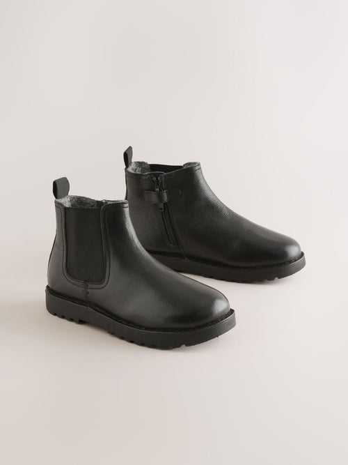 Black Warm Lined Leather Chelsea Boots