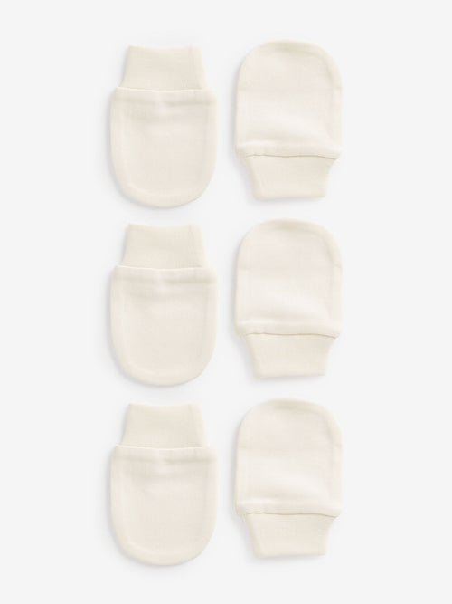Cream 100% Cotton Baby Scratch Mitts 3 Pack