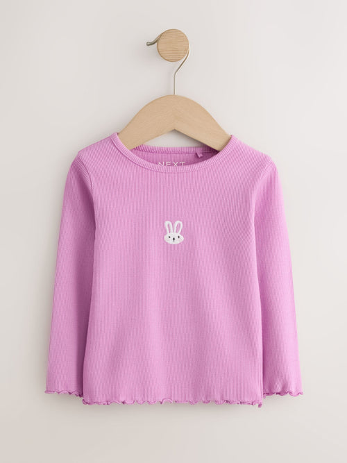 Pink Bunny Embroidery Rib Long Sleeve T-Shirt (3mths-7yrs)