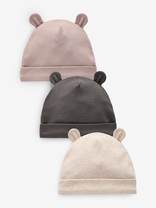 Neutral/Brown Beanies 3 Pack (0-18mths)