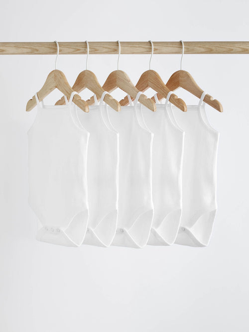 White 5 Pack Baby Strappy Bodysuits