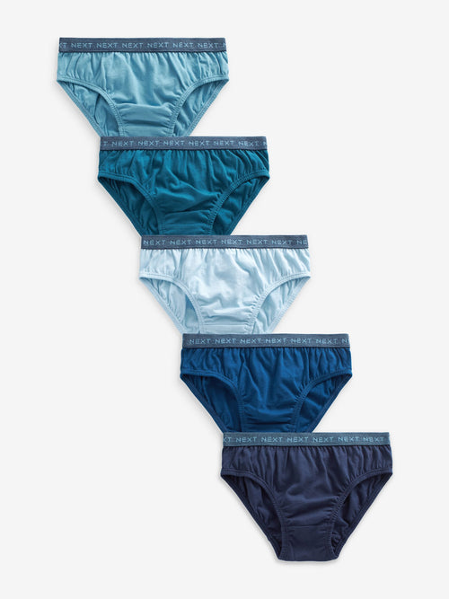Blue Jacquard waistband 100% Cotton Briefs 5 Pack (1.5-16yrs)