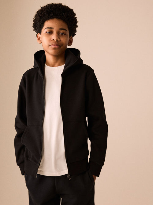Black Regular Fit Zip Through Hoodie (3-16yrs)
