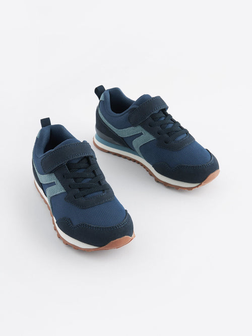 Navy Blue One Strap Elastic Lace Trainers