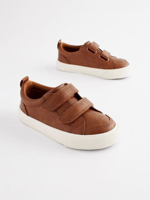 Tan Brown Standard Fit (F) Two Strap Touch Fastening Trainers