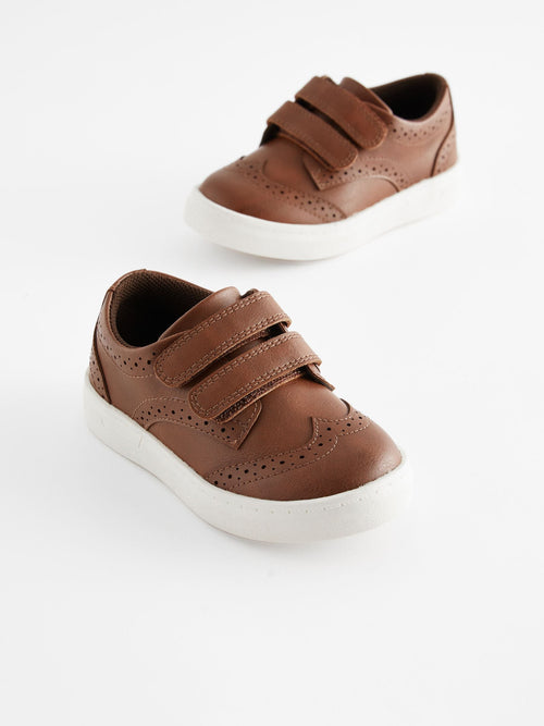 Tan Brown Touch Fastening Brogue Shoes