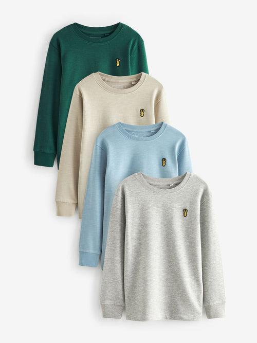 Blue/Green/Grey/Stone Stag Logo Long Sleeve Cosy T-Shirts 4 Pack (3-16yrs)