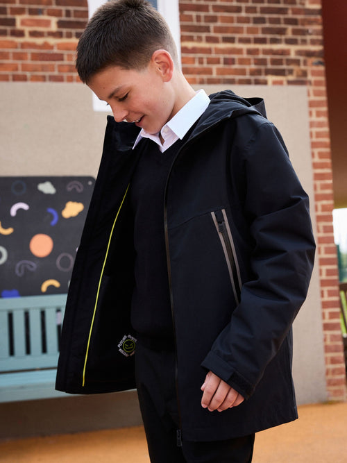 Black Waterproof Fleece Lined Hooded Jacket (3-17yrs)