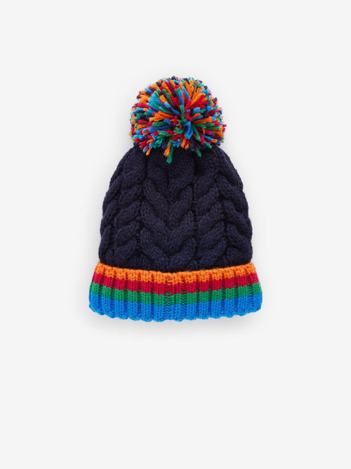 Navy Blue Rainbow Rib Pom Beanie Hat (3mths-10yrs)