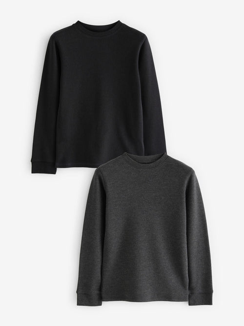 Black/Charcoal Thermal Long Sleeve Tops 2 Pack (2-16yrs)
